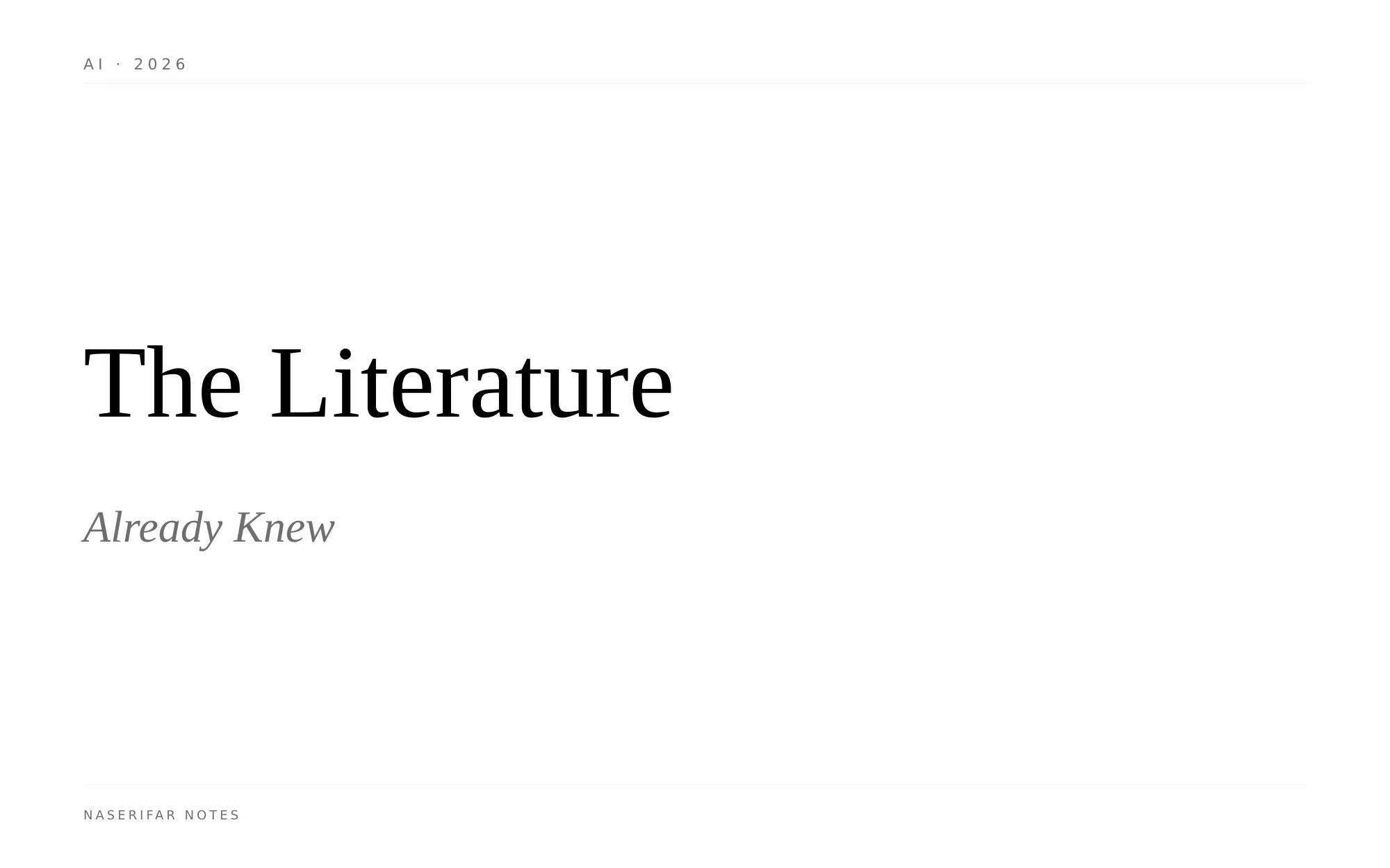 A black-and-white typographic plate reading "The Literature Already Knew" in serif type on a white background.
